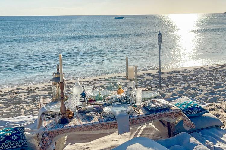 picnic tablescape on beach