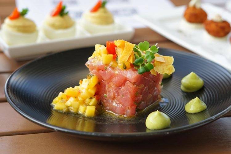 tuna with mango mix on top