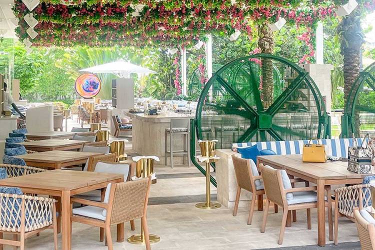 lush outdoor dining area