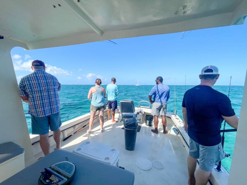 group fishing in North Sound on boat