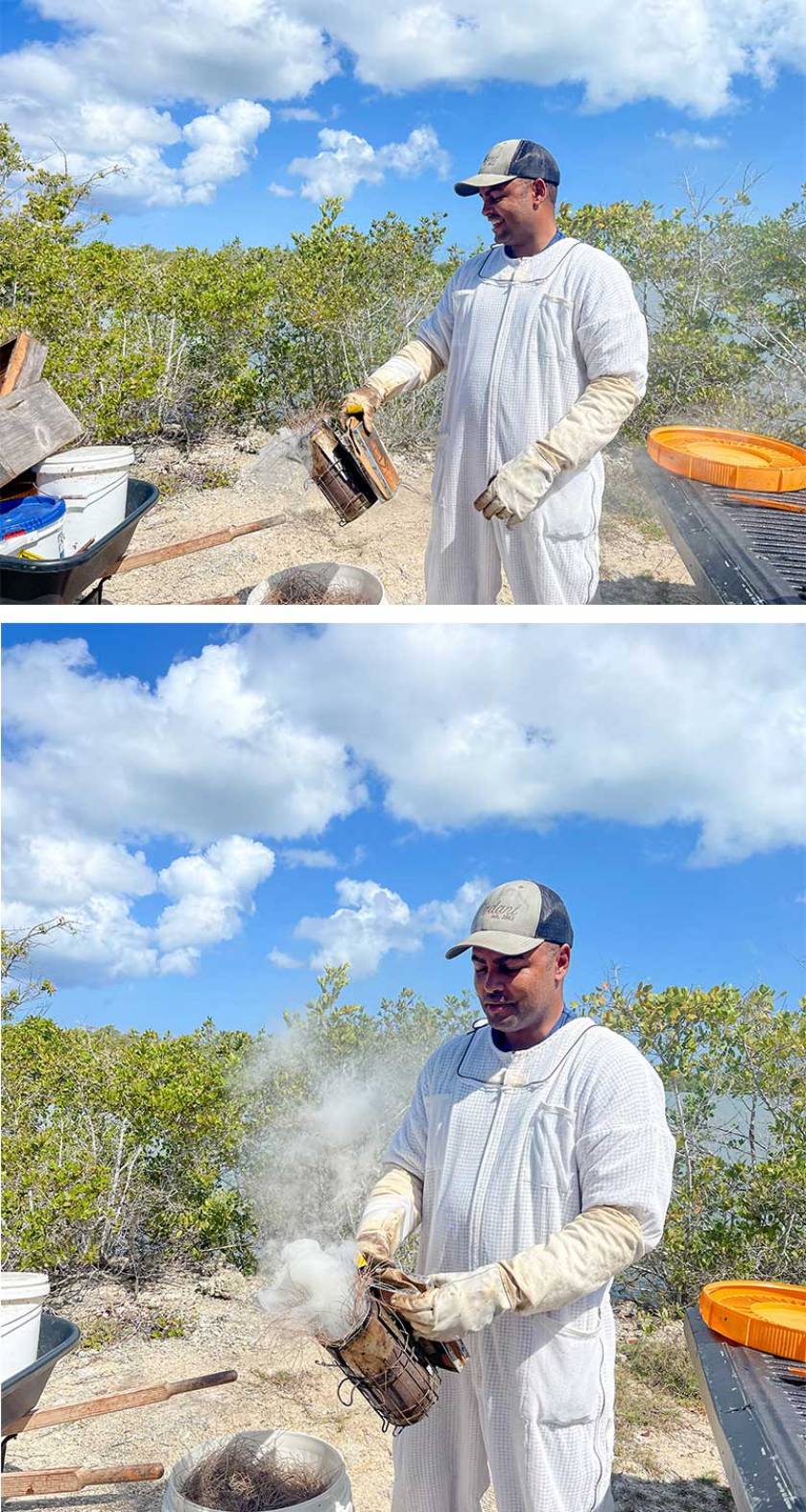 lighting the bee smoker
