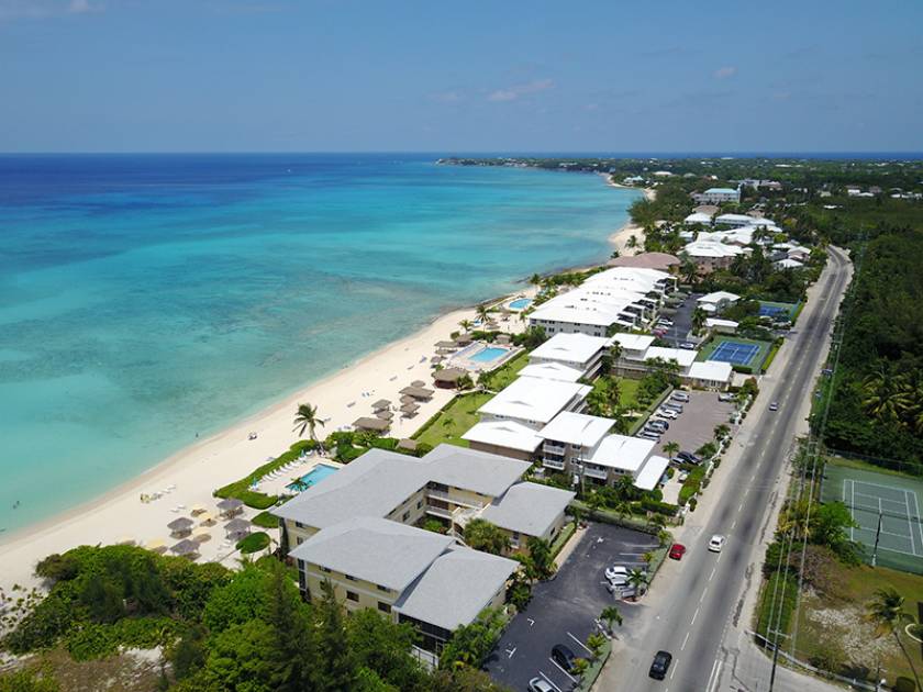 aerial view of condos and beach