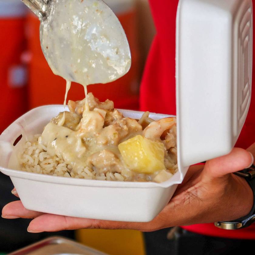 woman scooping out dish