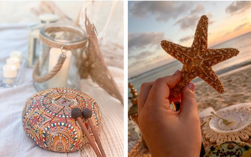 steel drum and starfish decor