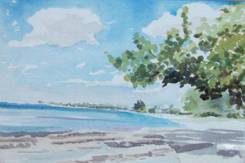 watercolor of beach front