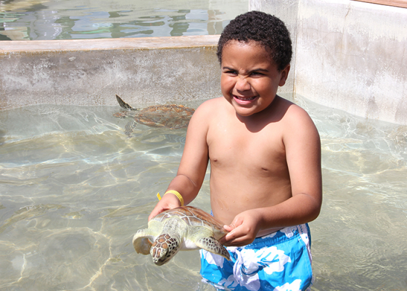 kid holding turtle