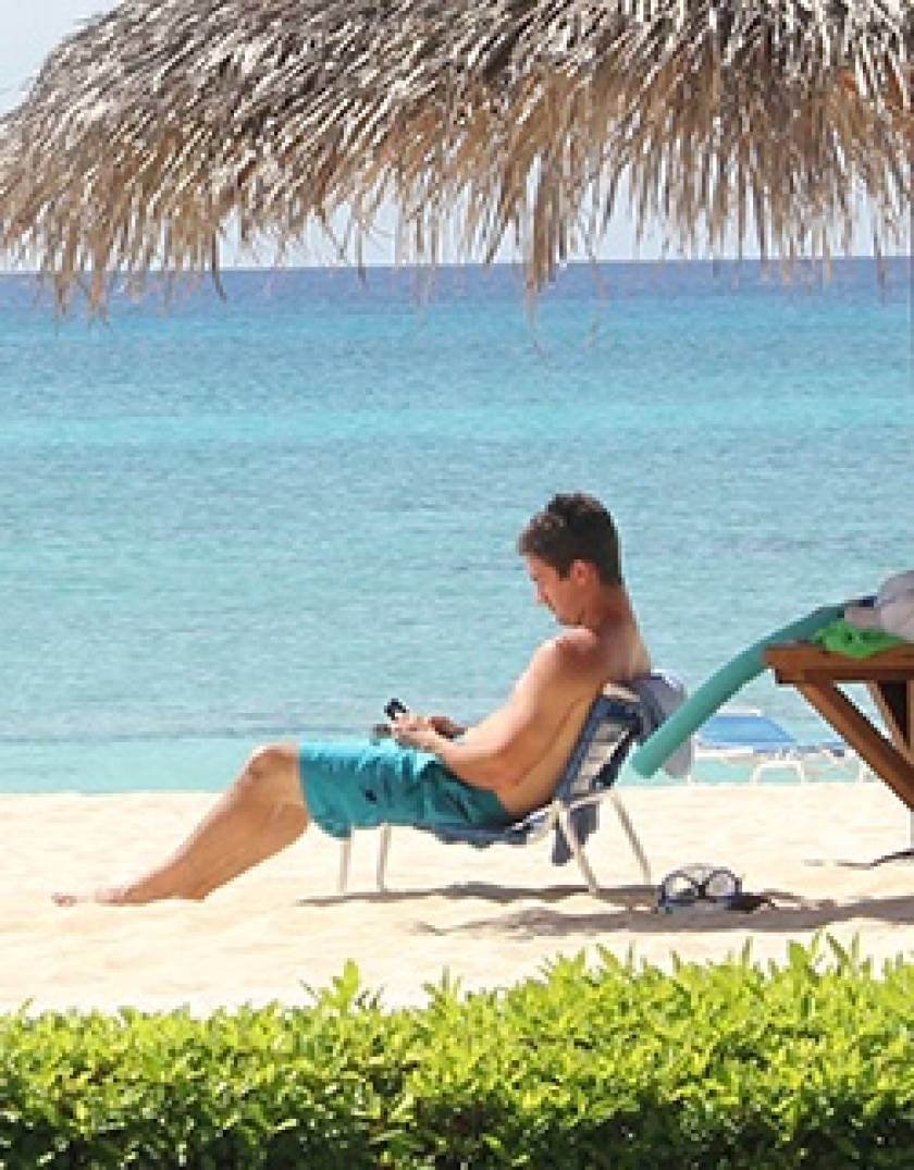 texting on beach
